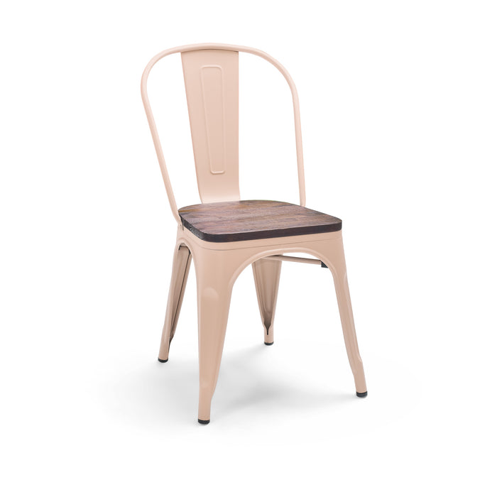 Sofia - Set di 4 sedie in metallo con seduta in legno massello stile industriale colore pastello tortora
