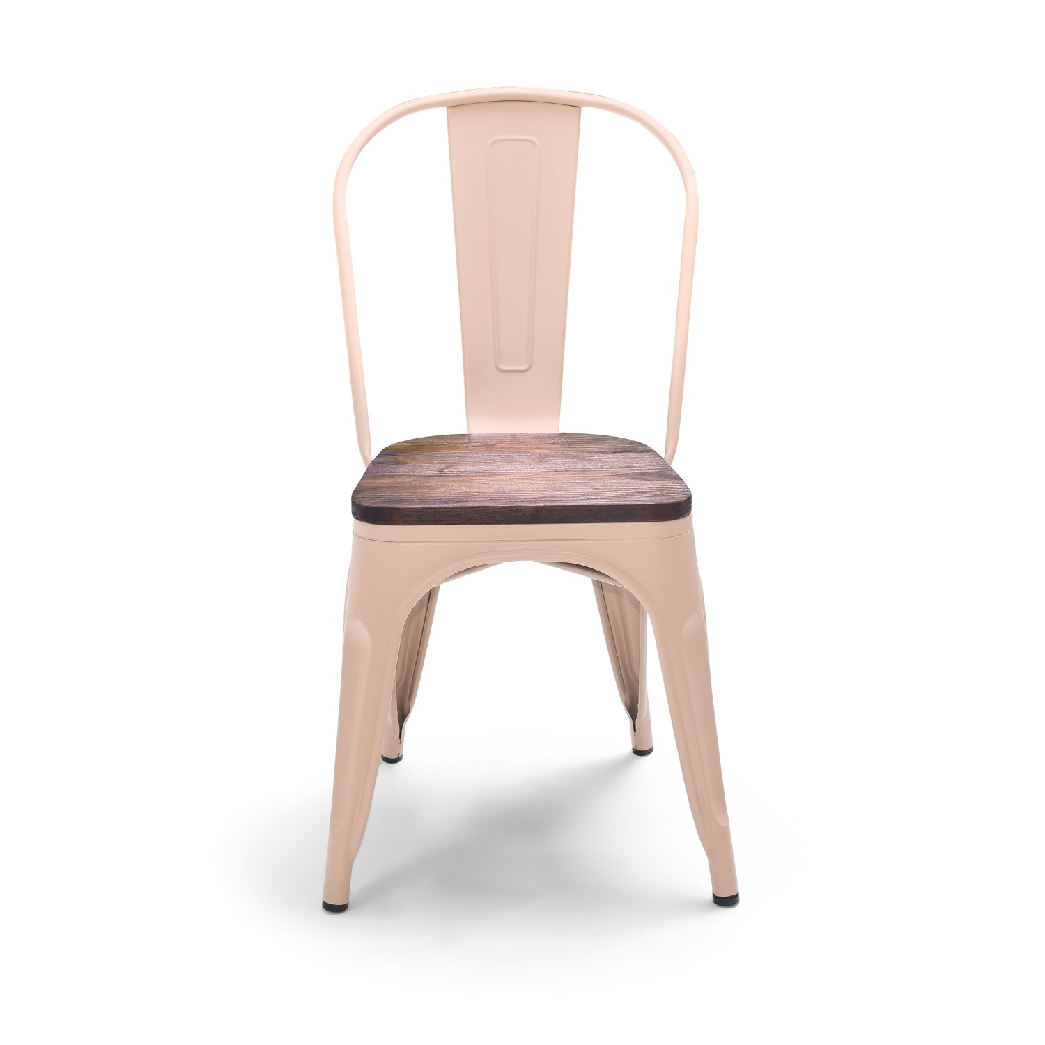 Sofia - Set di 4 sedie in metallo con seduta in legno massello stile industriale colore pastello tortora