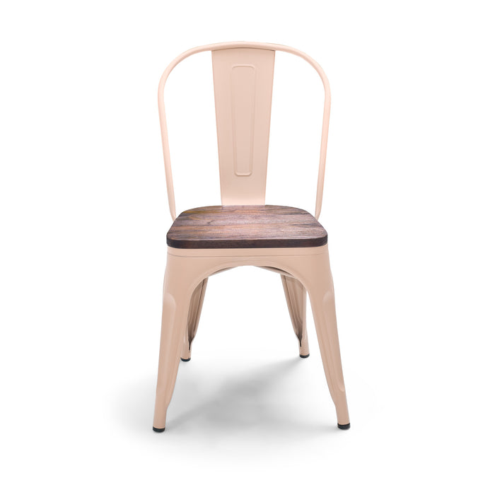 Sofia - Set di 4 sedie in metallo con seduta in legno massello stile industriale colore pastello tortora