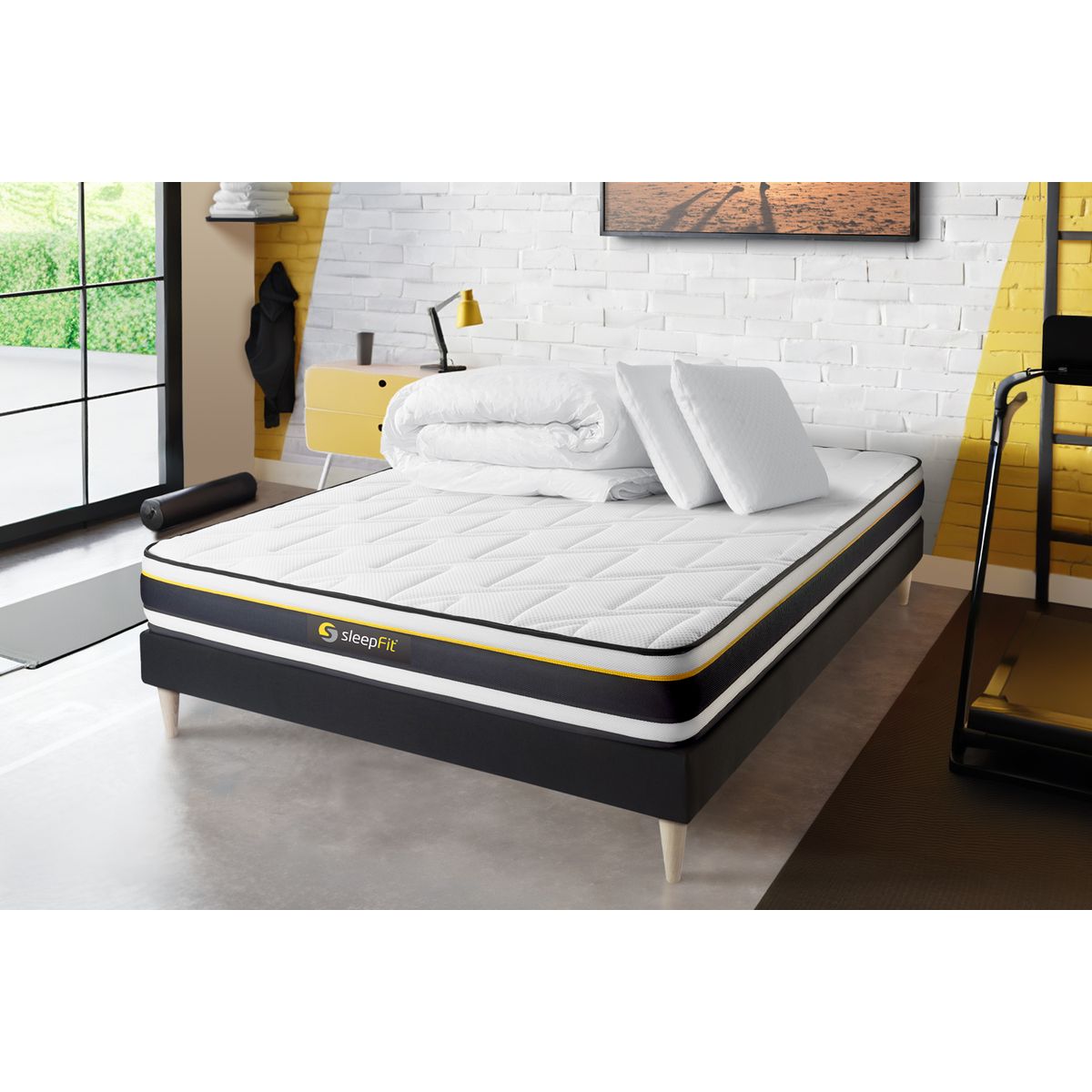 Pacchetto letto completo - Materasso 200x200cm + Box spring con doghe (kit) + 2 cuscini + Piumino - Soft