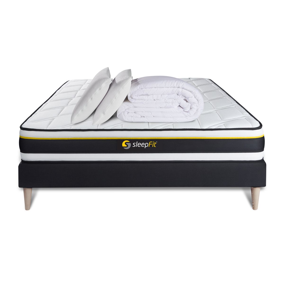 Pacchetto letto completo - Materasso 200x200cm + Box spring con doghe (kit) + 2 cuscini + Piumino - Soft