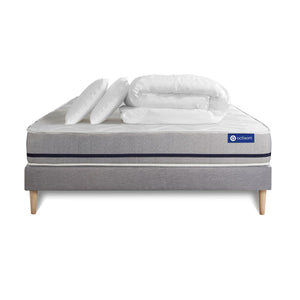 Pacchetto letto completo - Materasso 140x190cm + Box spring con doghe (in kit) + 2 cuscini + Piumino - Actimemo Soft