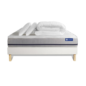 Pacchetto letto completo - Materasso 200x200cm + Box spring con doghe (kit) + 2 cuscini + Piumino - Actimemo Soft