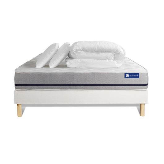 Pacchetto letto completo - Materasso 140x200cm + Box spring con doghe (in kit) + 2 cuscini + Piumino - Actimemo Soft