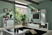 Soggiorno moderno di design composto da parete attrezzata e madia a 2 ante in finitura bianco e Cemento ZLCHNSOG33-CE