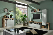 Soggiorno moderno di design composto da parete attrezzata e madia a 2 ante in finitura bianco e Pero, ZLCHNSOG33-PE
