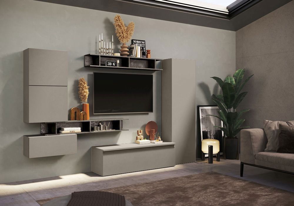Moderno Soggiorno Made in Italy, Ardesia e Piombo ZLCINFNCOMPN38