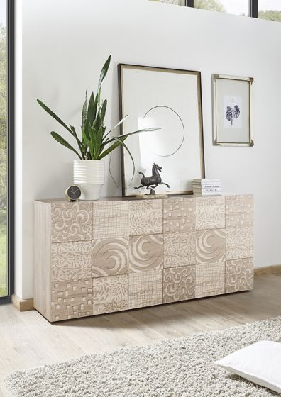 Sala completa di base porta tv, madia 3 ante e vetrina in rovere serigrafato ZLCMRCOMPRV7