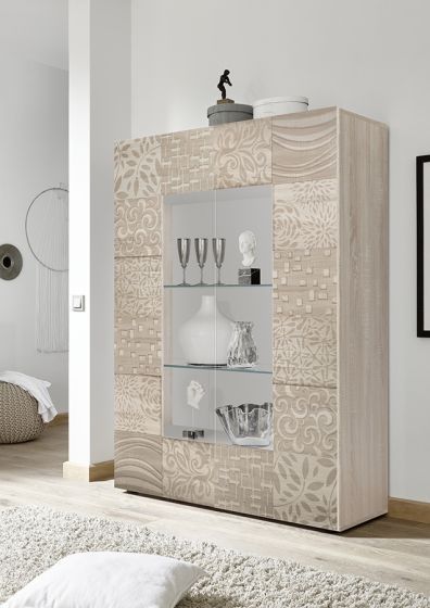 Sala completa di base porta tv, madia 3 ante e vetrina in rovere serigrafato ZLCMRCOMPRV7