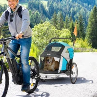 Carrello Trasporto Cani sotto i 30kg, Rimorchio Bici per Cani con Porta Anteriore e Posteriore, Finestre a Rete e Tetto Apribile, 150x82x98-108cm