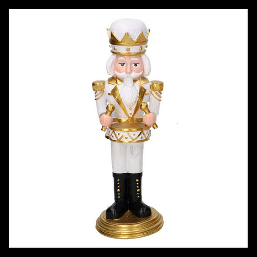 Soldatino resinacon tamburo bianco e oro cm 12x11,54h31