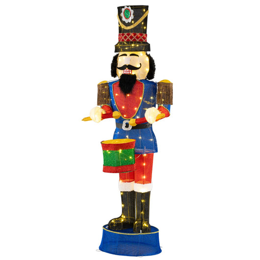 Soldato di Natale 3D alto 185cm con tamburo pre-illuminato, Soldato luminoso di natale con 100 luci LED brillantini-Decorazioni natalizie