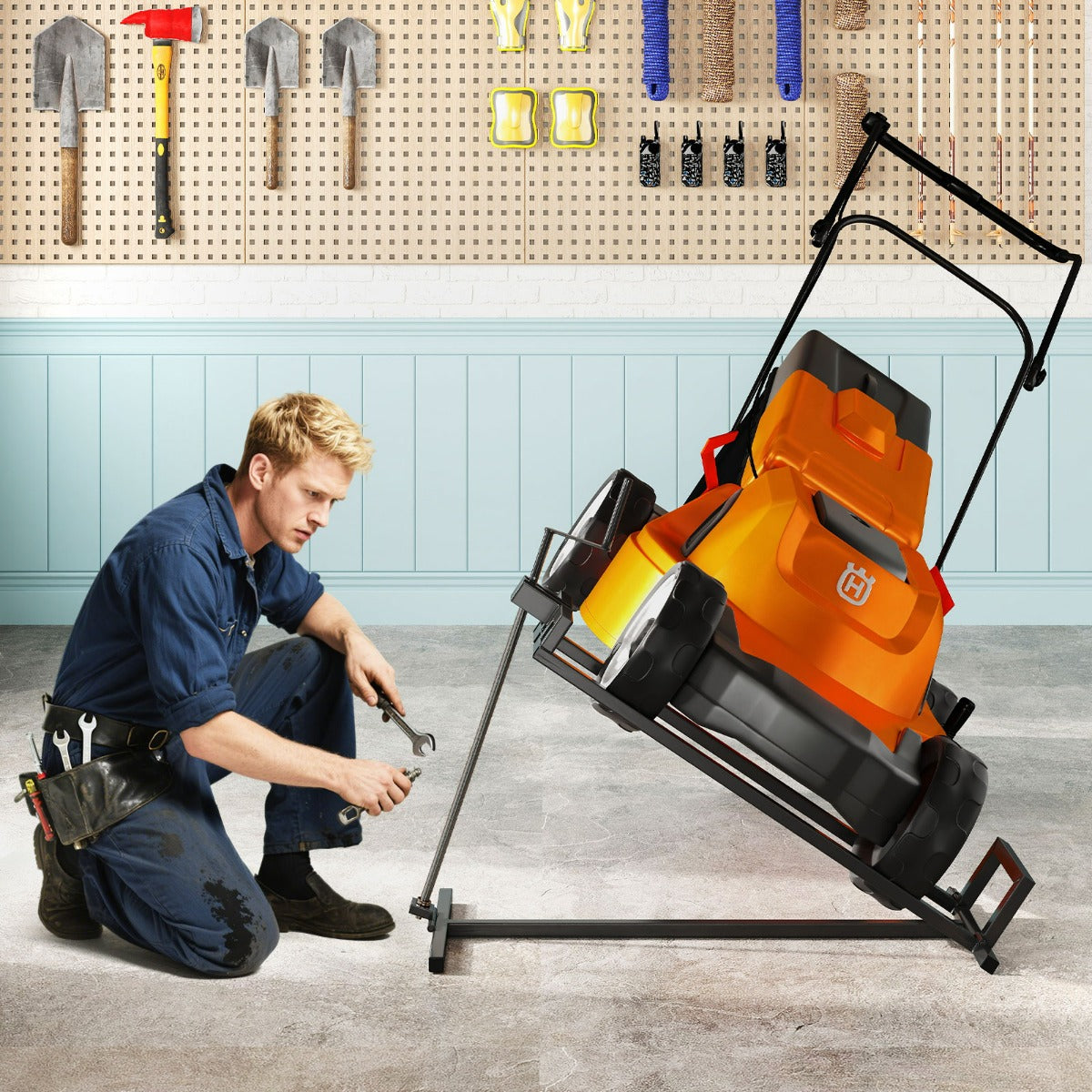 Sollevatore per trattore da prato pieghevole carico 400kg Sollevatore per rasaerba manuale Nero-Accessori per veicoli