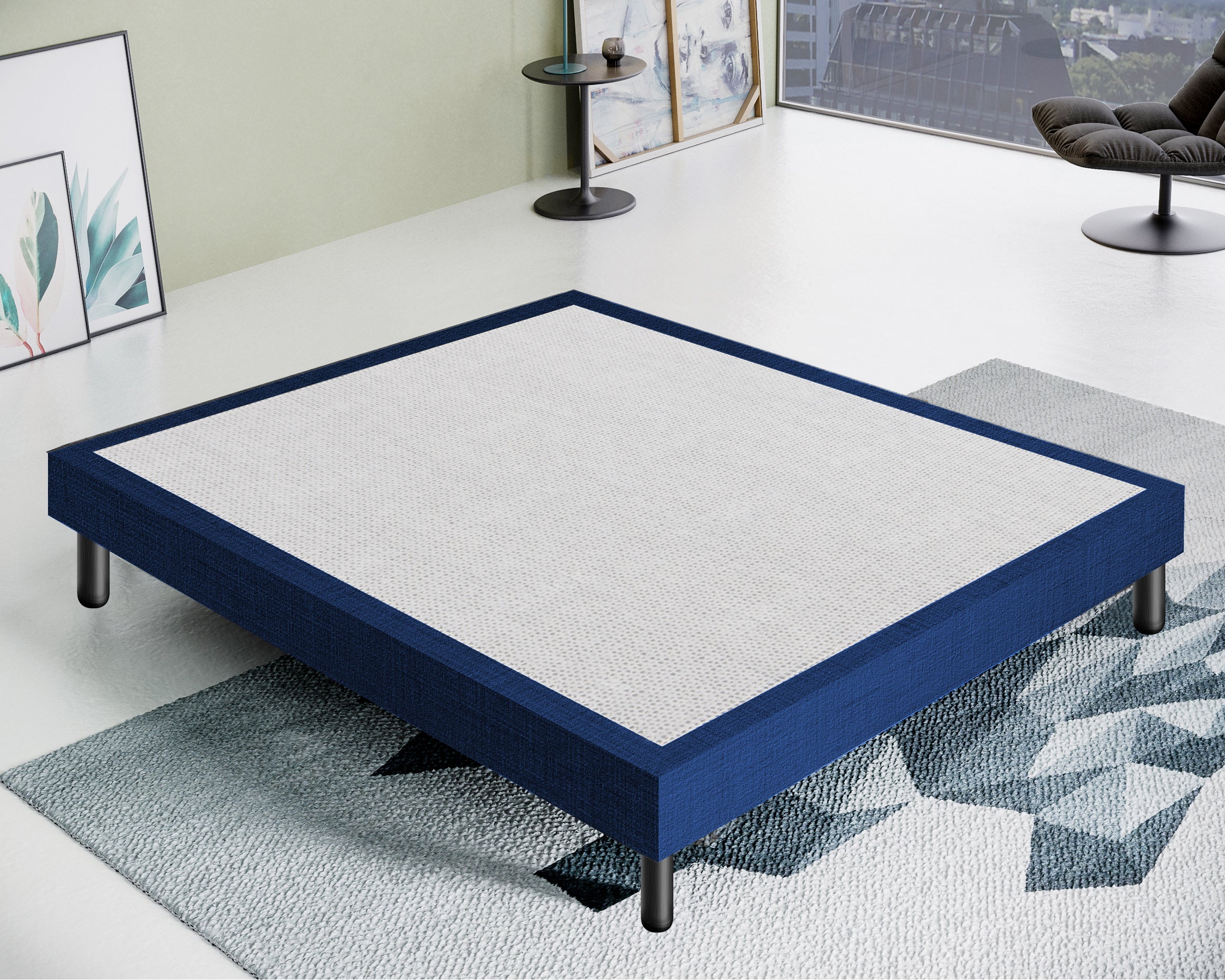 Letto Sommier Matrimoniale 160x190 Blu Rivestito - Resistente fino a 120 Kg per Persona