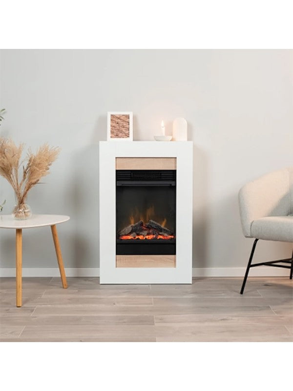Caminetto elettrico da pavimento a libera installazione a LED Bianco - Rovere chiaro - SONO