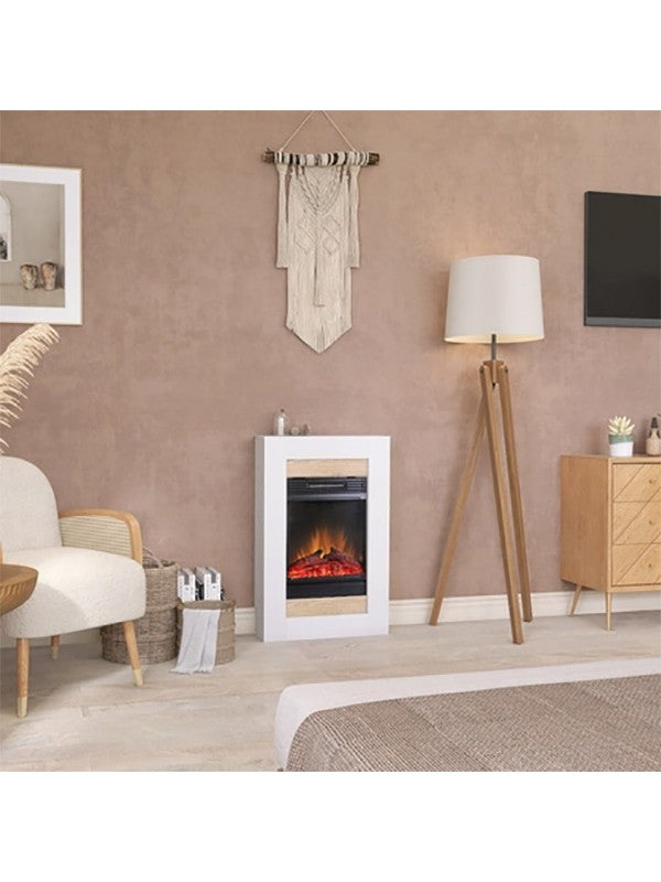 Caminetto elettrico da pavimento a libera installazione a LED Bianco - Rovere chiaro - SONO