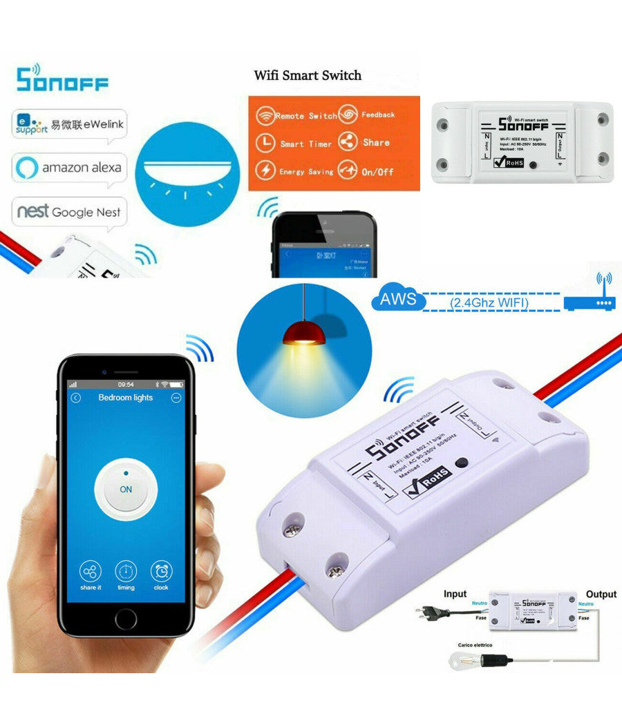 Sonoff Basic Interruttore Domotica Wifi Smart Switch Per App Alexa Google Home         
