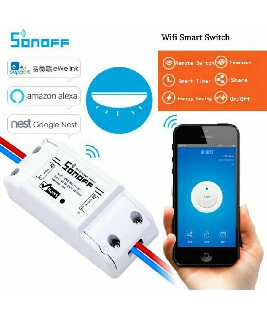 Sonoff Basic Interruttore Domotica Wifi Smart Switch Per App Alexa Google Home         