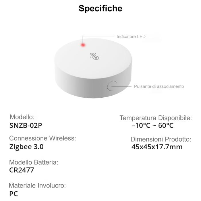 Sensore di Temperatura e Umidità Smart ZigBee snzb-02p