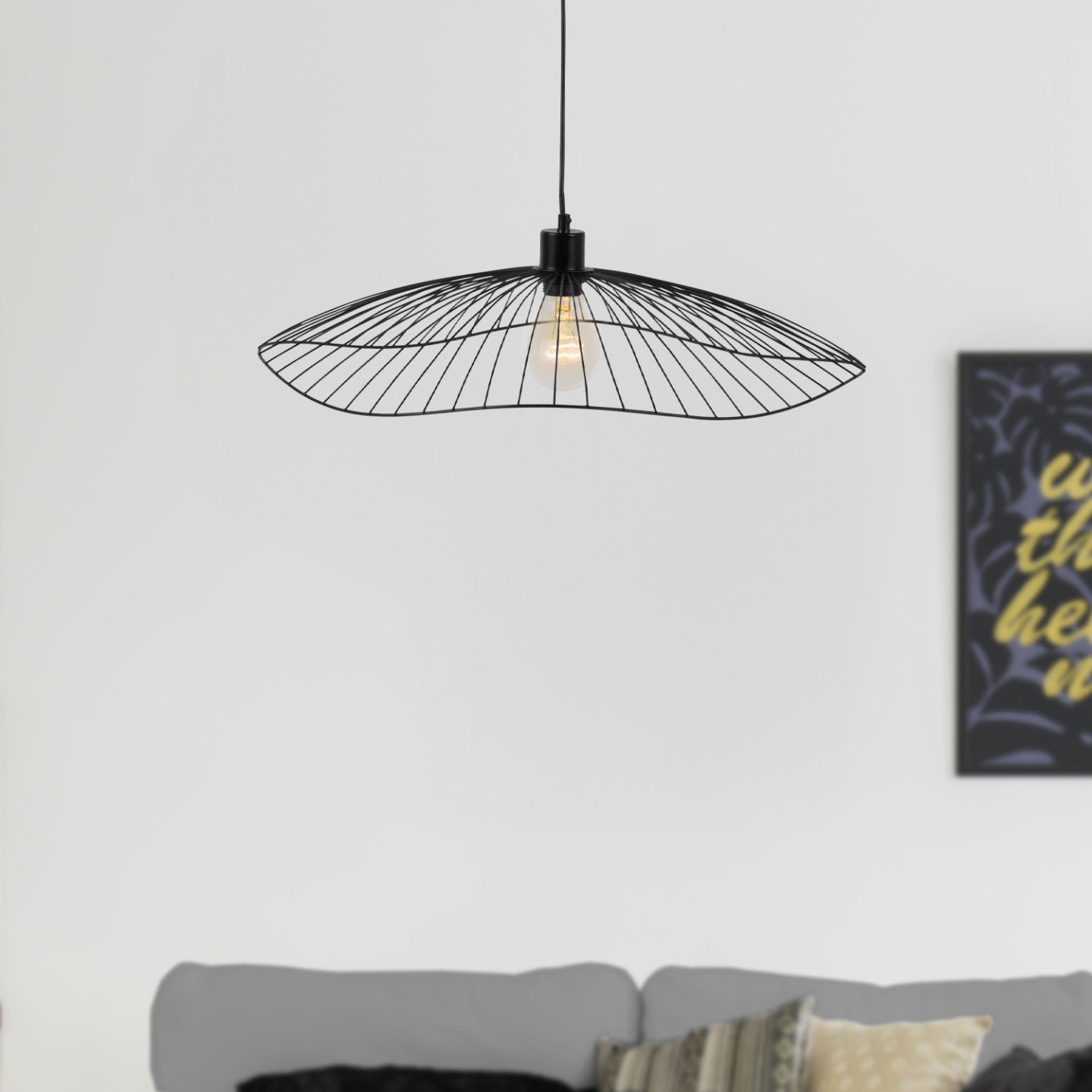 IDMarket - Sospensione in filo metallico nero, diametro 60 cm