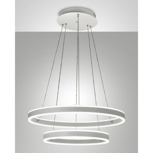Lampada a Sospensione LED Palau 108W 3000K Dimmerabile Ø60 e Ø40 cm Argento - Due anelli in Metallo e Metacrilato