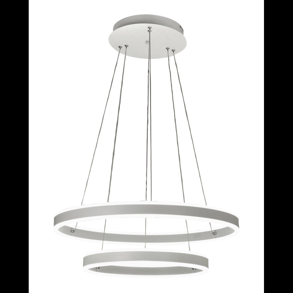Lampada a Sospensione LED Palau 108W 3000K Dimmerabile Ø60 e Ø40 cm Argento - Due anelli in Metallo e Metacrilato