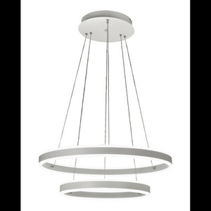 Lampada a Sospensione LED Palau 108W 3000K Dimmerabile Ø60 e Ø40 cm Argento - Due anelli in Metallo e Metacrilato