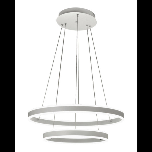 Lampada a Sospensione LED Palau 108W 3000K Dimmerabile Ø60 e Ø40 cm Argento - Due anelli in Metallo e Metacrilato