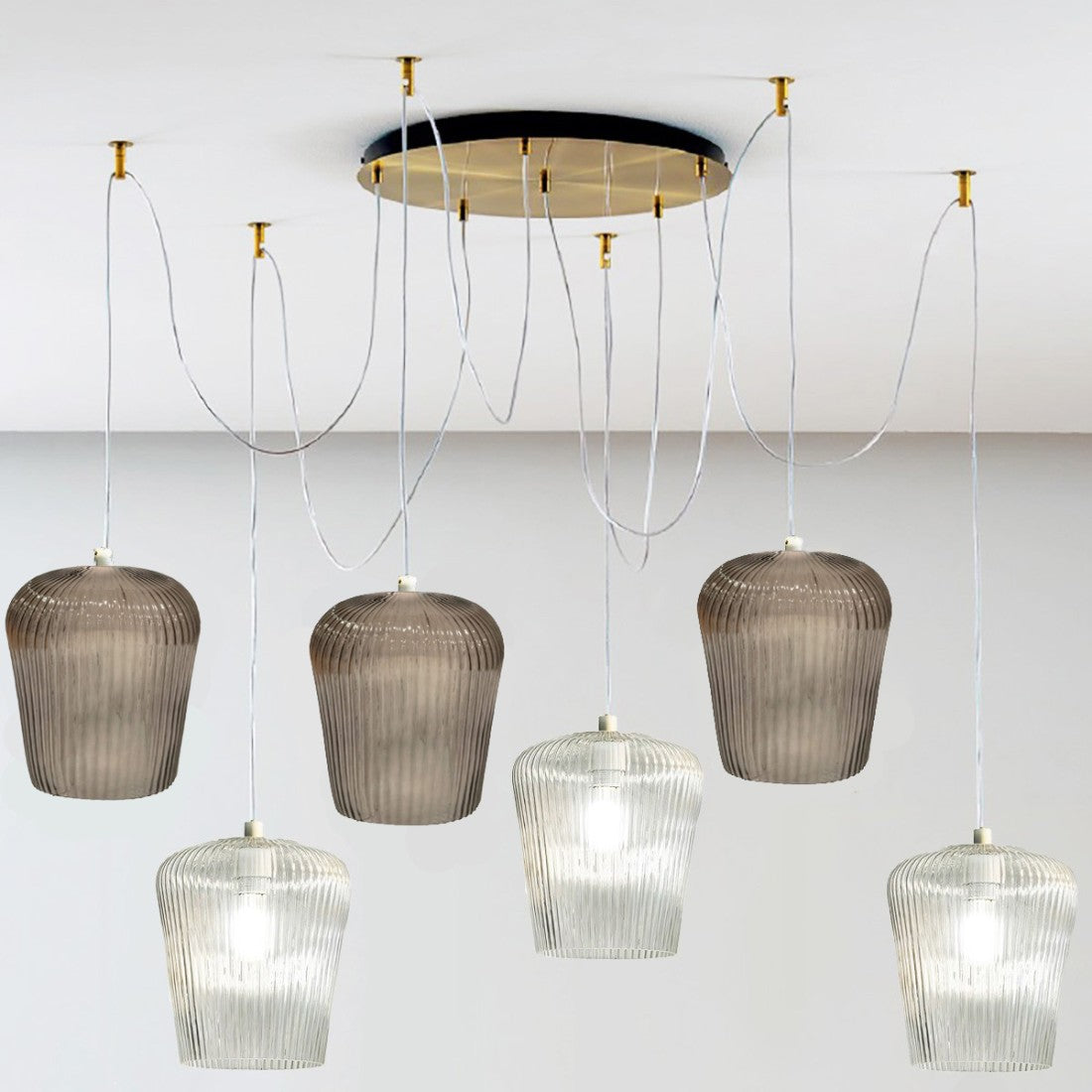 Sospensione vetro ambra trasparente gea luce numa bt6 ot e27 led lampada soffitto decentramento classica