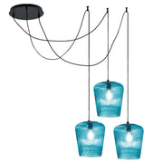 Sospensione vetro blu gea luce numa bt3 bl e27 led lampada soffitto decentramento moderna, finitura metallo nero
