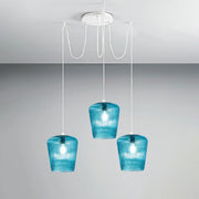 Sospensione vetro blu gea luce numa bt3 bl e27 led lampada soffitto decentramento moderna, finitura metallo bianco