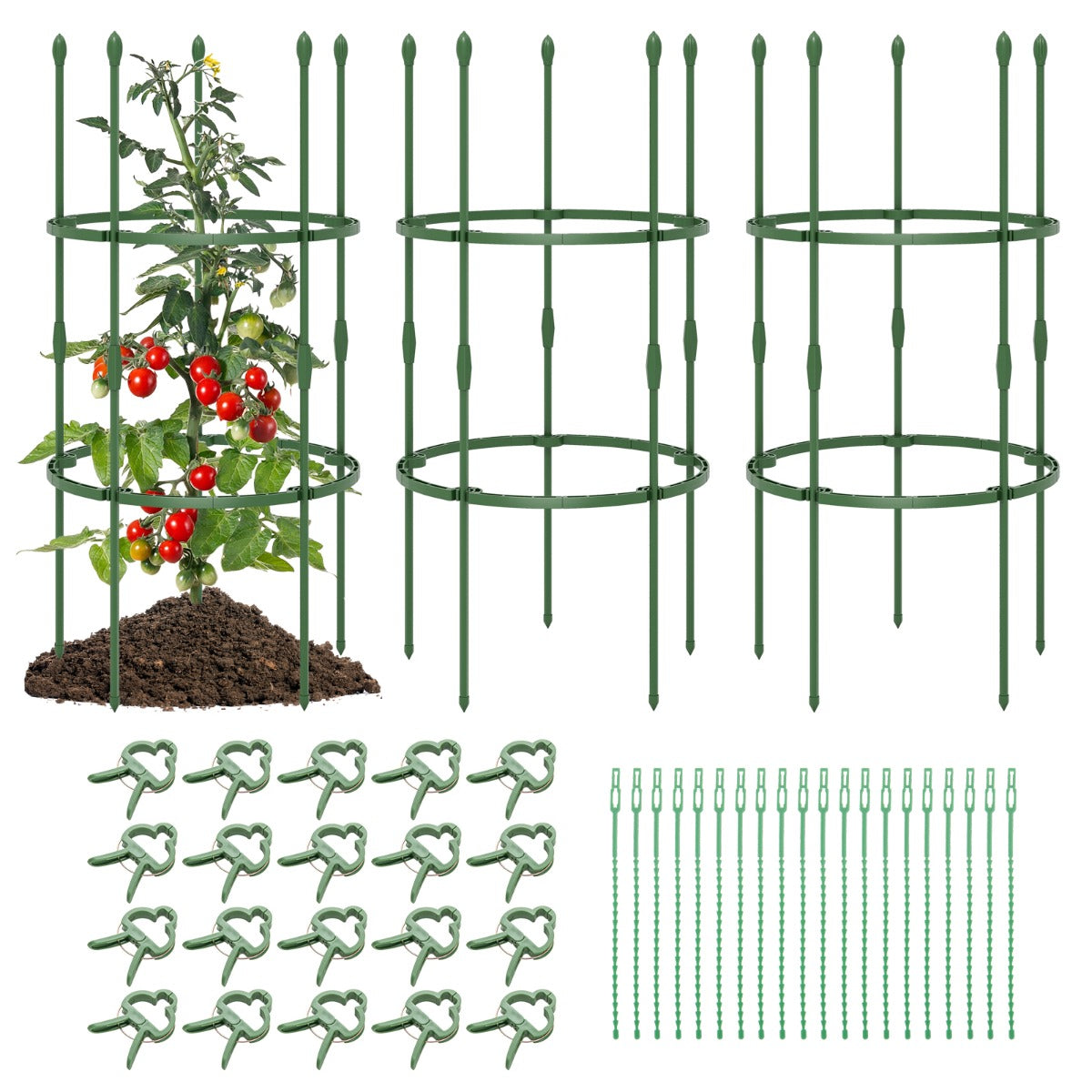 Sostegni per pomodori da giardino 3 pezzi, Supporti per piante alti 102cm per rampicanti piante in vaso Verde-Scaffali per piante