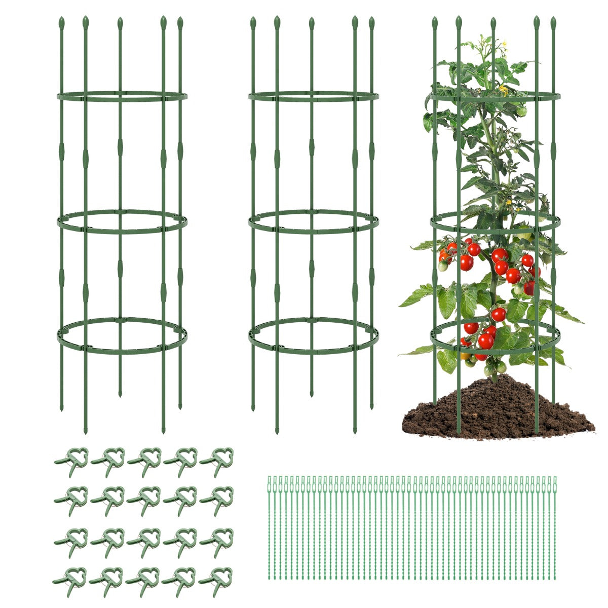 Sostegni per pomodori da giardino 3 pezzi, Supporti per piante alti 154cm per rampicanti piante in vaso Verde-Scaffali per piante