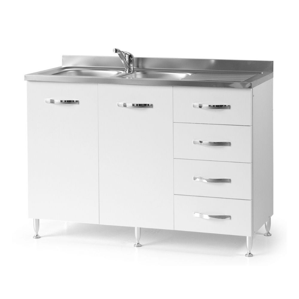 Sottolavello con cassetti 120 cm destro con lavello colore bianco frassinato