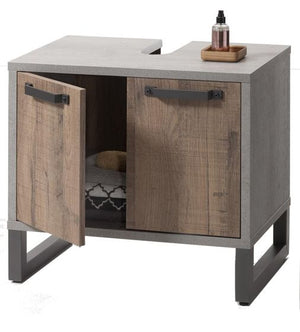 Sottolavello con 2 ante in finitura Cemento e Rovere invecchiato, ZCMFRB805