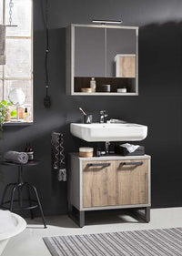 Sottolavello con 2 ante in finitura Cemento e Rovere invecchiato, ZCMFRB805