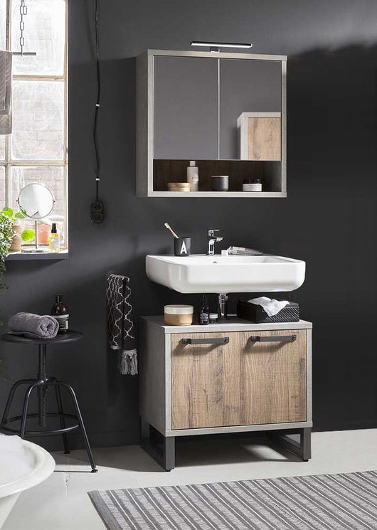 Sottolavello con 2 ante in finitura Cemento e Rovere invecchiato, ZCMFRB805