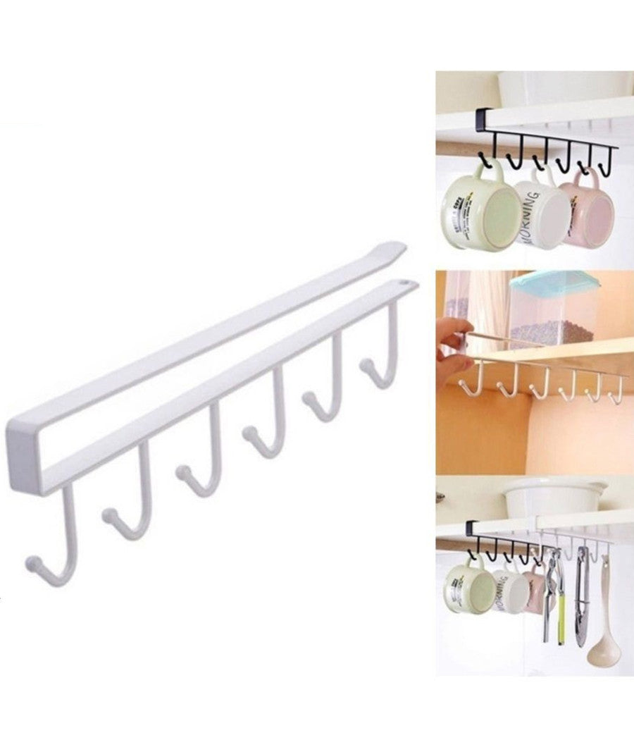 Sottoripiano Sotto Ripiano Con 6 Ganci Appendi Mestolo Attrezzi Per Cucina 26x7         