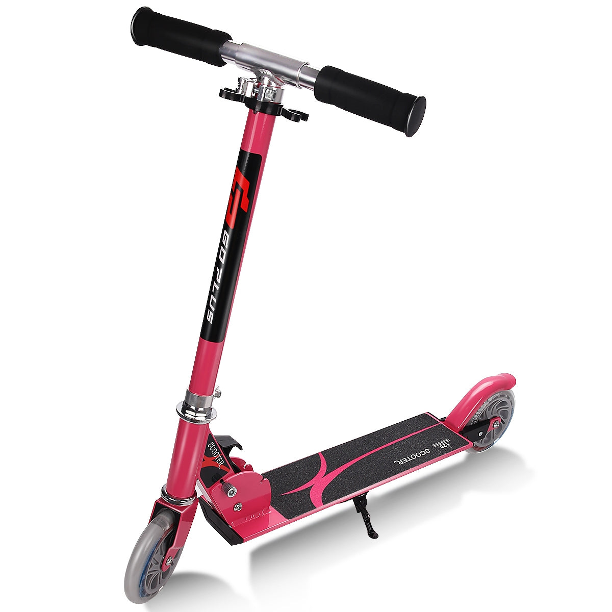 Monopattino a 2 ruote lampeggianti per bambini con musica altezza regolabile, Monopattino in alluminio Rosa-Monopattini