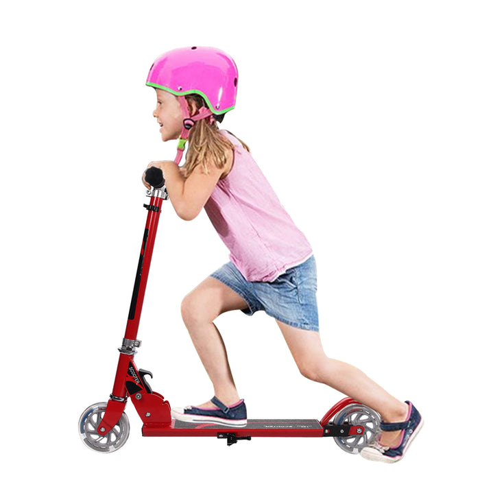 Monopattino a 2 ruote lampeggianti per bambini con musica altezza regolabile, Monopattino in alluminio Rosso-Monopattini