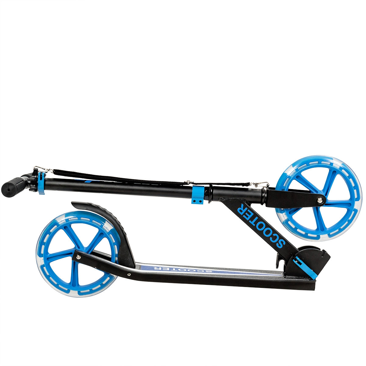 Monopattino con pedana in alluminio, Manubrio regolabile in 3 posizioni e cinghia, Blu-Monopattini