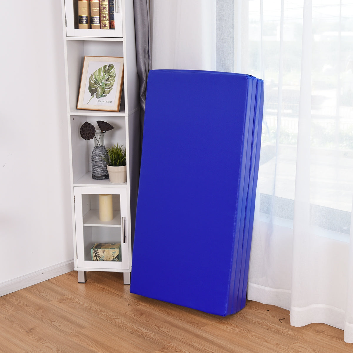 Tappetino da ginnastica con 2 maniglie e 4 pannelli, Materassino pieghevole per yoga fitness allenamento Blu-Tappetini ginnastica e yoga