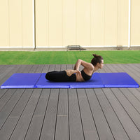 Tappetino da ginnastica con 2 maniglie e 4 pannelli, Materassino pieghevole per yoga fitness allenamento Blu-Tappetini ginnastica e yoga