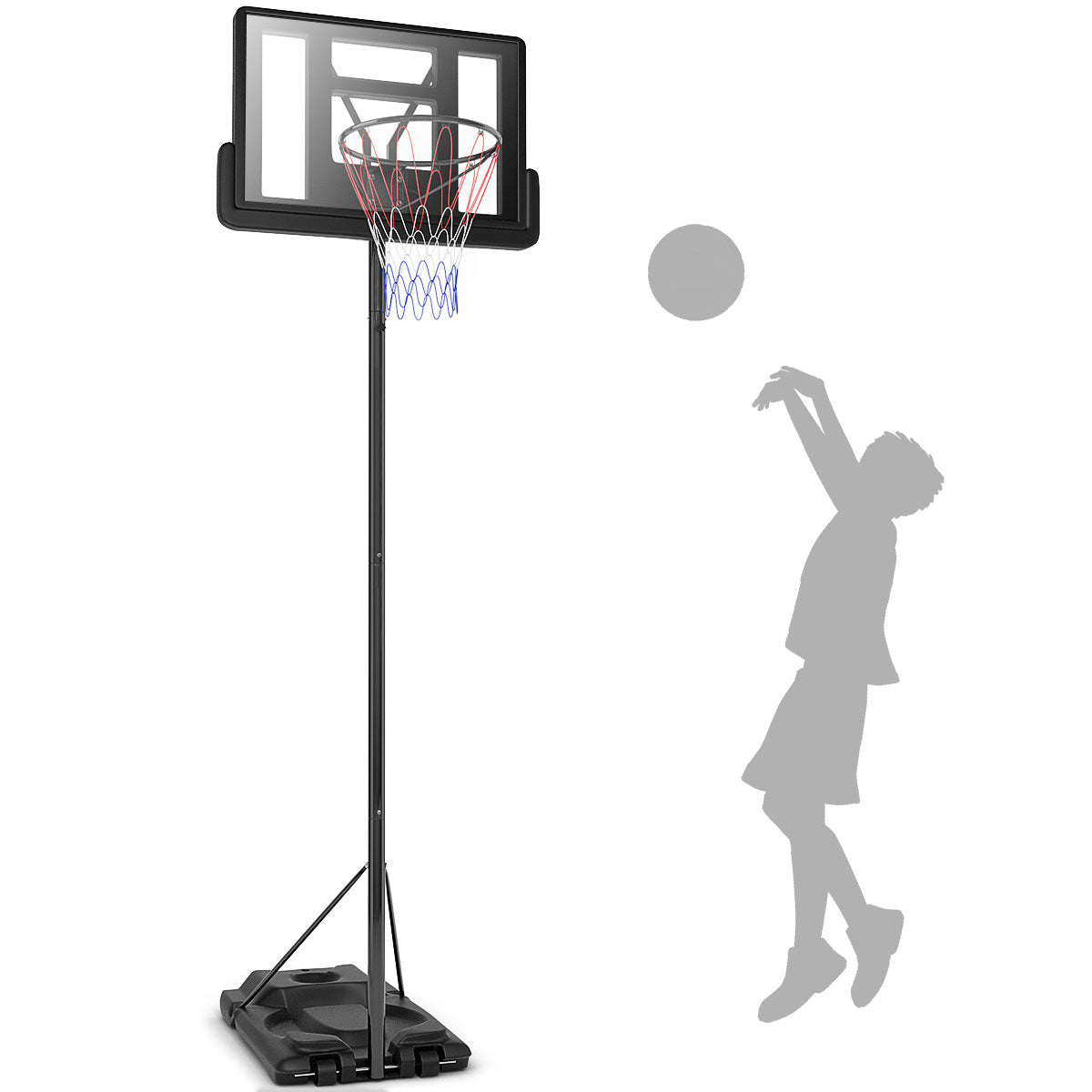 Supporto anello da basket con altezza regolabile 2 ruote incorporate, Anello da basket per adolescenti e adulti-Ricreazione outdoor