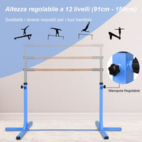 Sbarra da balletto regolabile in altezza a 12 livelli, Sbarra portatile da ginnastica multiuso 200x121x91-150cm Blu-Sbarre da danza