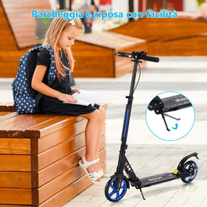 Monopattino pieghevole con manubrio regolabile per bambini, Monopattino con piattaforma di alluminio Blu-Monopattini