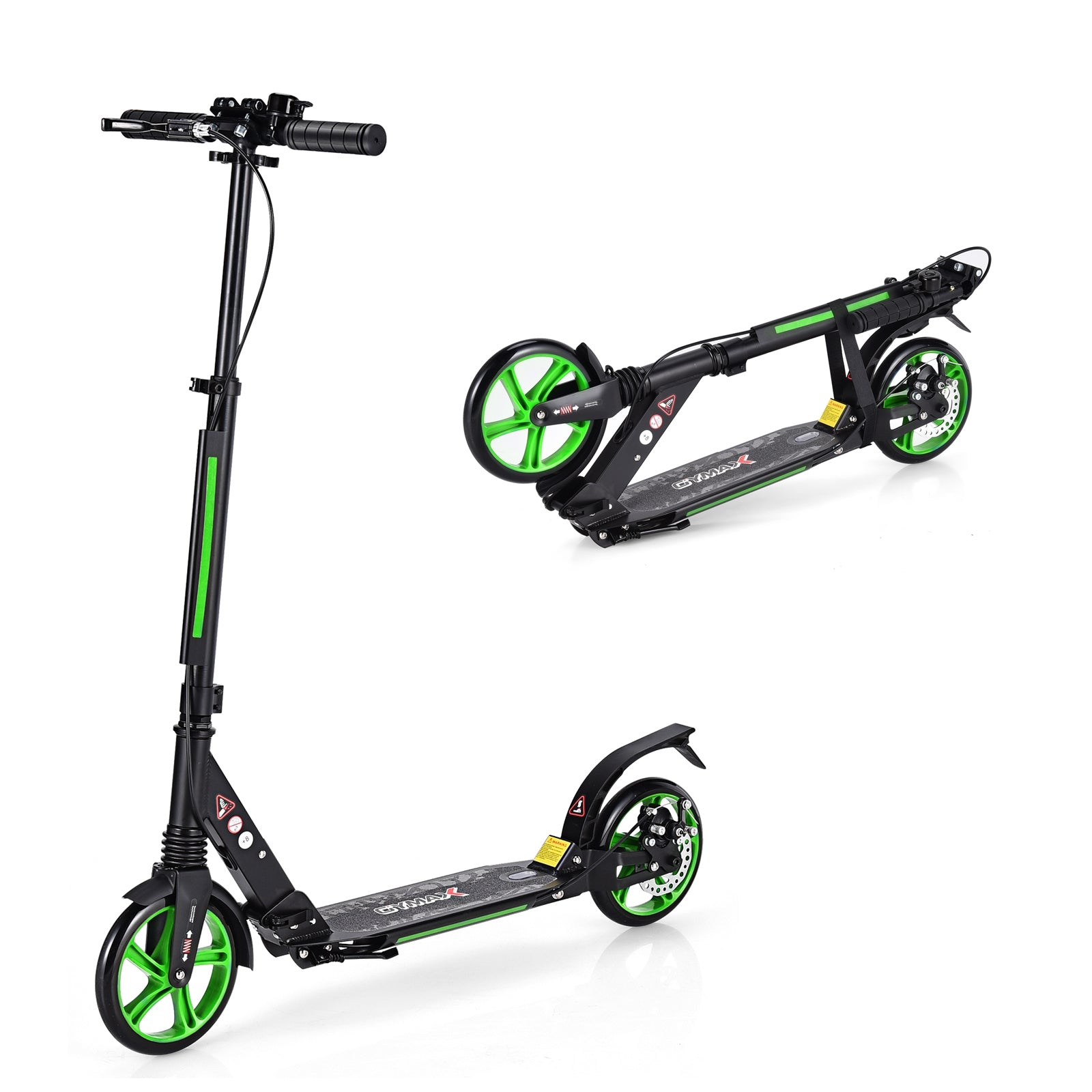 Monopattino pieghevole con manubrio regolabile per bambini, Monopattino con piattaforma di alluminio Verde-Monopattini