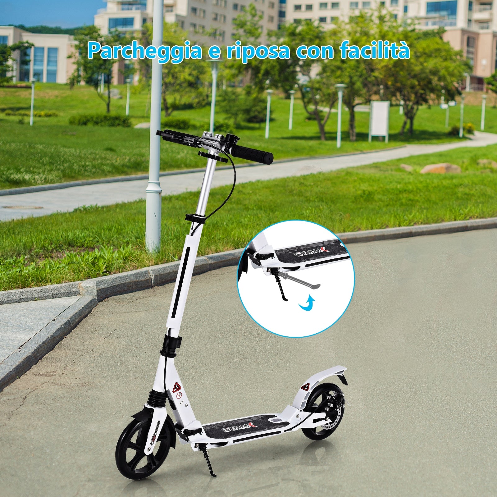 Monopattino pieghevole con manubrio regolabile per bambini, Monopattino con piattaforma di alluminio Bianco-Monopattini