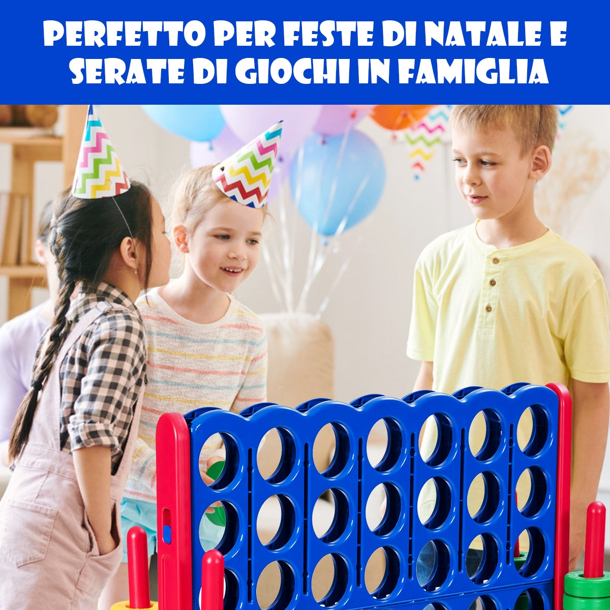 Forza 4 gigante per bambini e adulti, Gioco da interno ed esterno alto 104 cm con 42 pedine e barra, Rosso-Giochi su prato