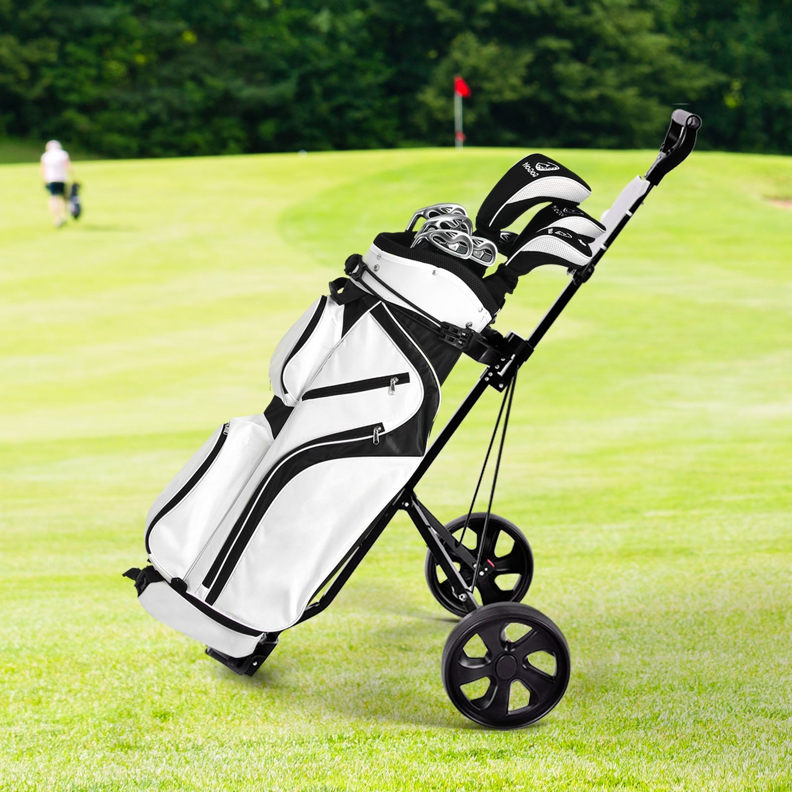 Carrello da golf con 2 ruote e tabellone segnapunti, Carrello da golf multifunzionale e comodo Nero-Golf